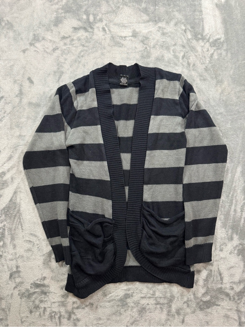 Striped Open-Front Cardigan Sweater - Black & Gray